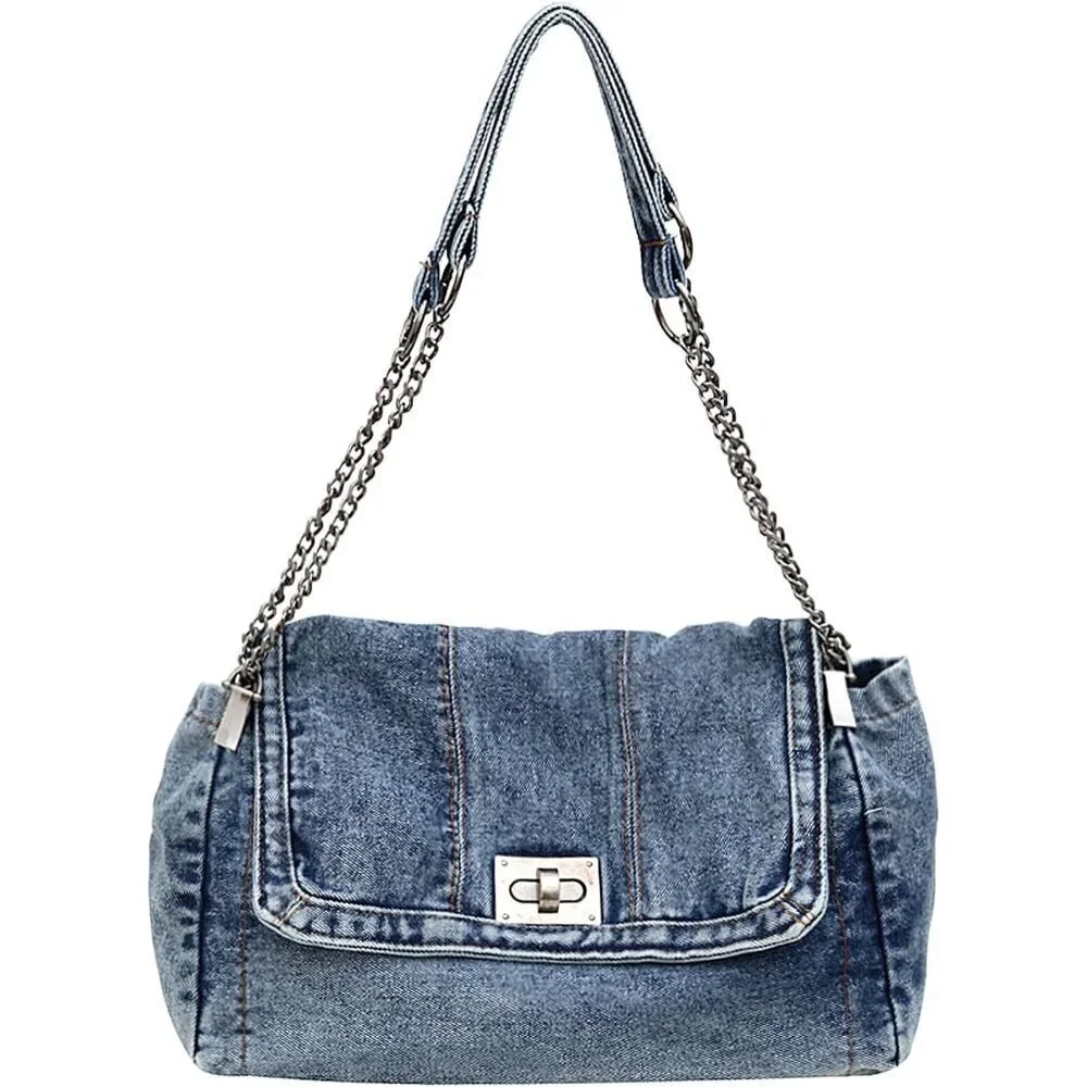 Denim Tote Bag Women Casual Retro Crossbody Shoulder Bag Handbag Durable